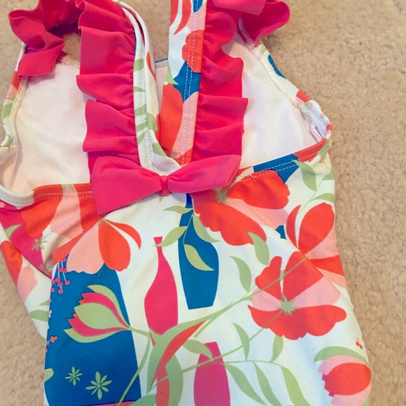 Ruffle Butts Pink and Coral Floral Swimsuit - Picture 6 of 11